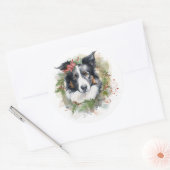 Border Collie Kerstkrans Feestelijke Pup Ronde Sticker (Envelop)