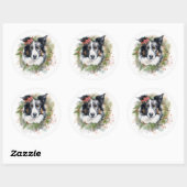 Border Collie Kerstkrans Feestelijke Pup Ronde Sticker (Vel)