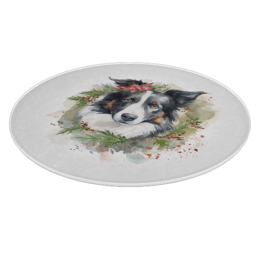 Border Collie Kerstkrans Feestelijke Pup Snijplank (Hoek)