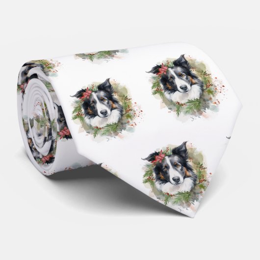 Border Collie Kerstkrans Feestelijke Pup Stropdas (Opgerold)