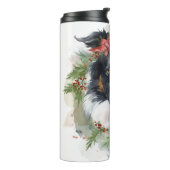 Border Collie Kerstkrans Feestelijke Pup Thermosbeker (Gedraaid links)