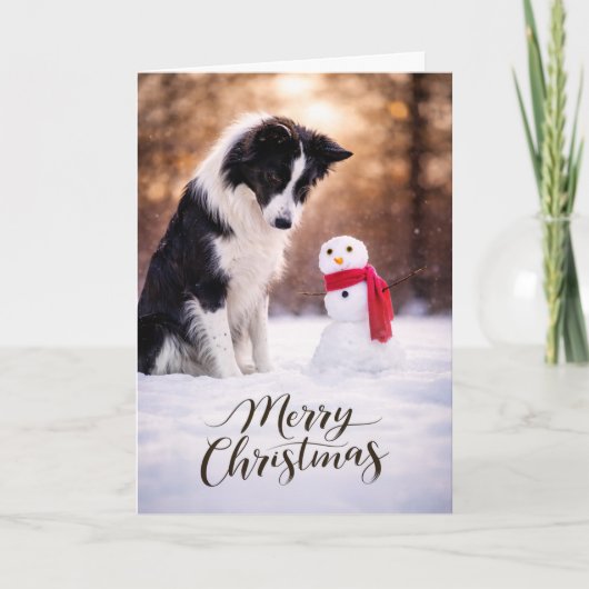 Border Collie Kerstman Sneeuwpop Kaart (Voorkant)