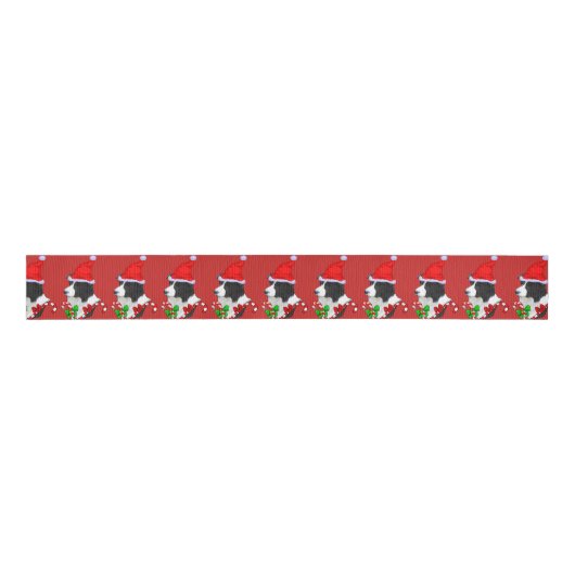 Border Collie KerstMerry Grosgrain Lint (Voorkant)
