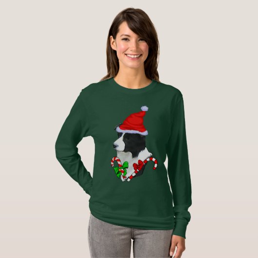 Border Collie KerstMerry T-shirt (Voorkant volledig)