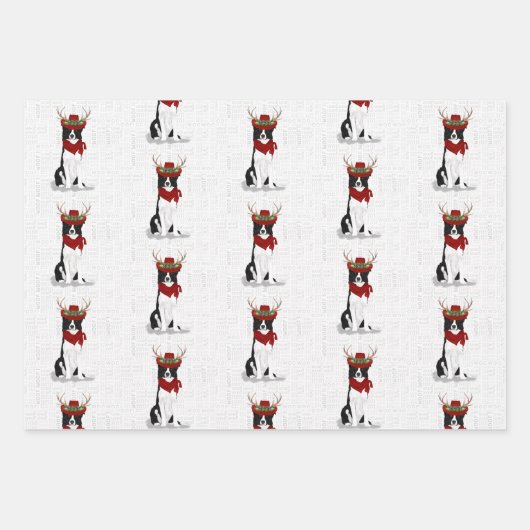 Border Collie Kerstmis Dog en Westerne speldenstaa Inpakpapier Vel (Voorkant 2)