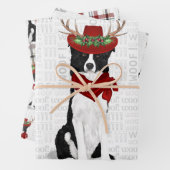 Border Collie Kerstmis Dog en Westerne speldenstaa Inpakpapier Vel (In situ)