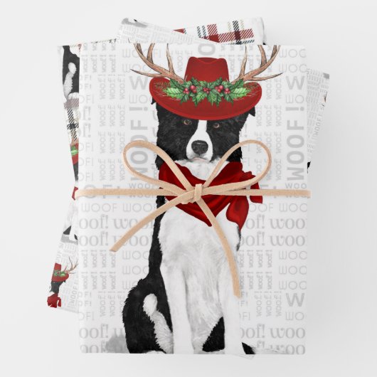 Border Collie Kerstmis Dog en Westerne speldenstaa Inpakpapier Vel (In situ)