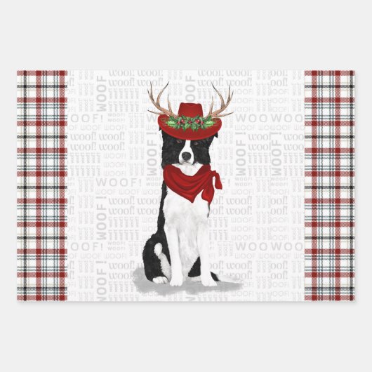 Border Collie Kerstmis Dog en Westerne speldenstaa Inpakpapier Vel (Voorkant)