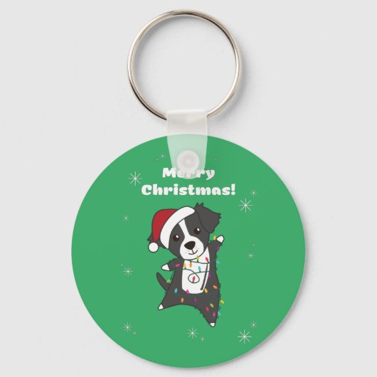Border Collie Kerstmis Dog Winter Animals Ke Sleutelhanger (Voorkant)