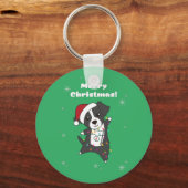 Border Collie Kerstmis Dog Winter Animals Ke Sleutelhanger (Voorkant)