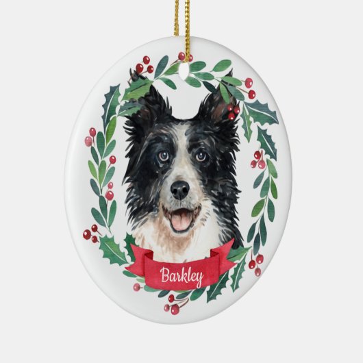 Border Collie Kerstmis Elegant Waterverf Dog Keramisch Ornament (Rechts)