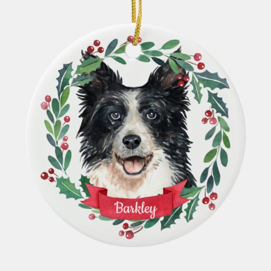 Border Collie Kerstmis Elegant Waterverf Dog Keramisch Ornament (Voorkant)