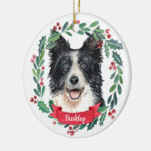 Border Collie Kerstmis Elegant Waterverf Dog Keramisch Ornament (Links)