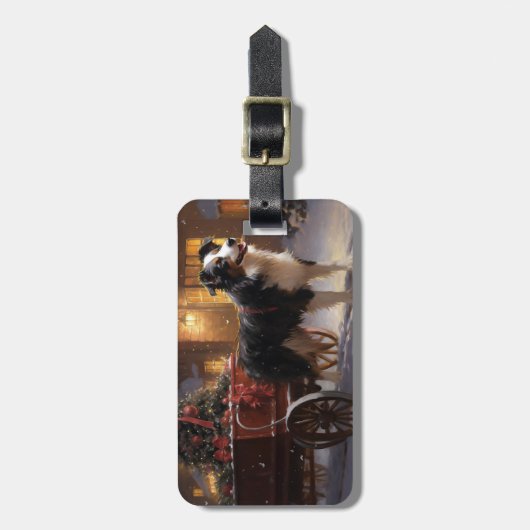Border Collie Kerstmis Feestelijk Seizoen Bagagelabel (Voorkant verticaal)