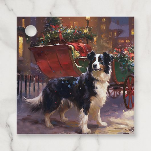 Border Collie Kerstmis Feestelijk Seizoen Bedankjes Labels (Voorkant)