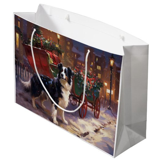 Border Collie Kerstmis Feestelijk Seizoen Groot Cadeauzakje (Achterkant Gekanteld)