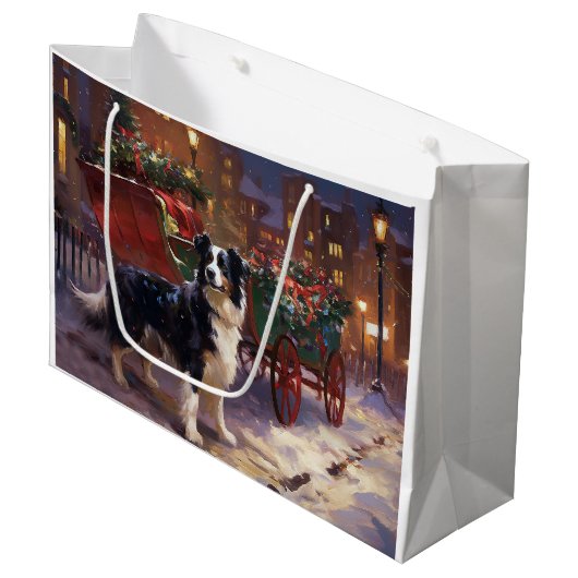 Border Collie Kerstmis Feestelijk Seizoen Groot Cadeauzakje (Voorkant Gekanteld)