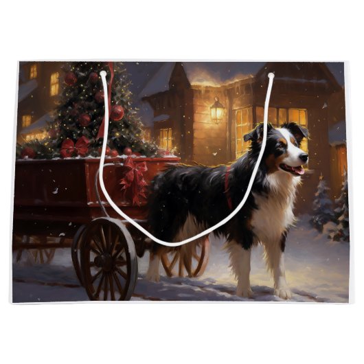 Border Collie Kerstmis Feestelijk Seizoen Groot Cadeauzakje (Voorkant)
