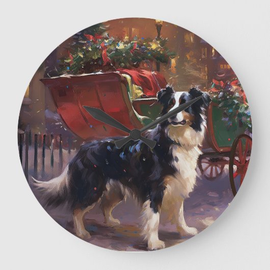 Border Collie Kerstmis Feestelijk Seizoen Grote Klok (Voorkant)