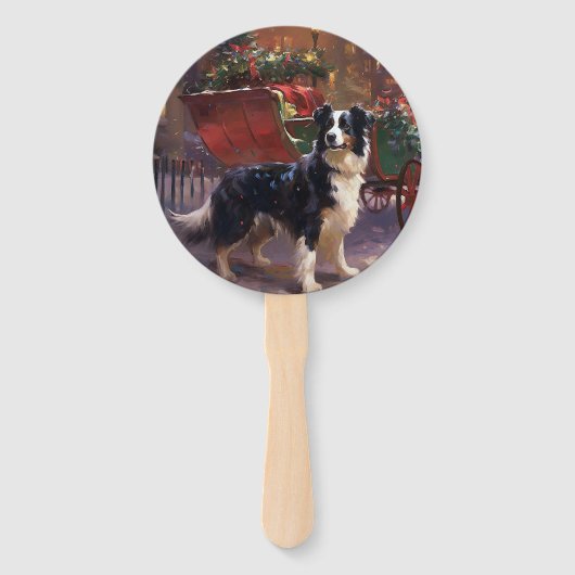 Border Collie Kerstmis Feestelijk Seizoen Handwaaier (Voorkant)