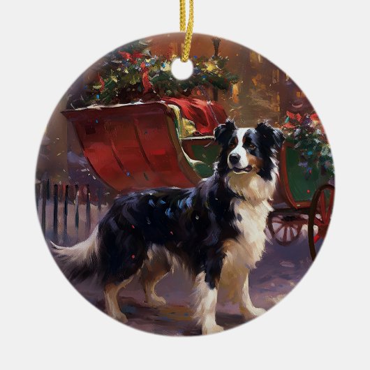 Border Collie Kerstmis Feestelijk Seizoen Keramisch Ornament (Voorkant)