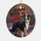 Border Collie Kerstmis Feestelijk Seizoen Keramisch Ornament (Links)
