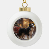 Border Collie Kerstmis Feestelijk Seizoen Keramische Bal Ornament (Voorkant)