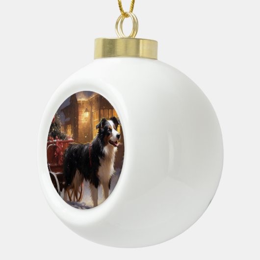 Border Collie Kerstmis Feestelijk Seizoen Keramische Bal Ornament (Rechts)