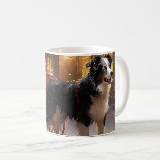 Border Collie Kerstmis Feestelijk Seizoen Koffiemok (Voorkant rechts)