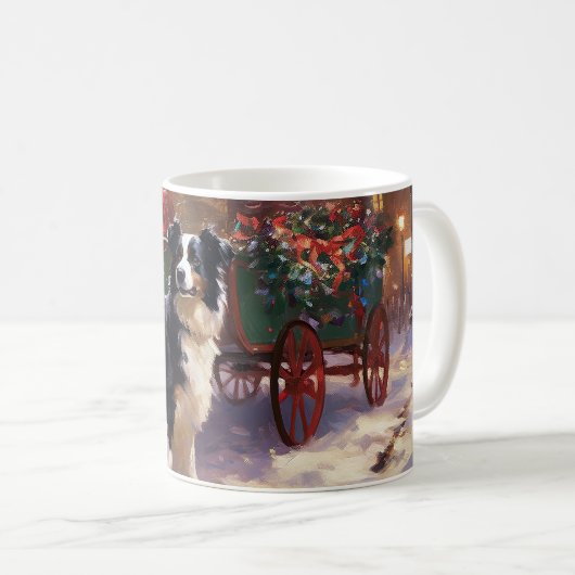 Border Collie Kerstmis Feestelijk Seizoen Koffiemok (Voorkant rechts)