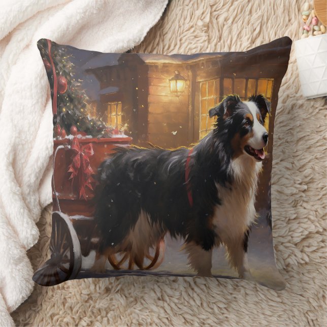 Border Collie Kerstmis Feestelijk Seizoen Kussen (Deken)