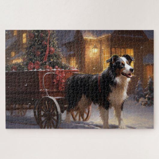 Border Collie Kerstmis Feestelijk Seizoen Legpuzzel (Horizontaal)