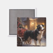 Border Collie Kerstmis Feestelijk Seizoen Magneet (Voorkant / Achterkant)