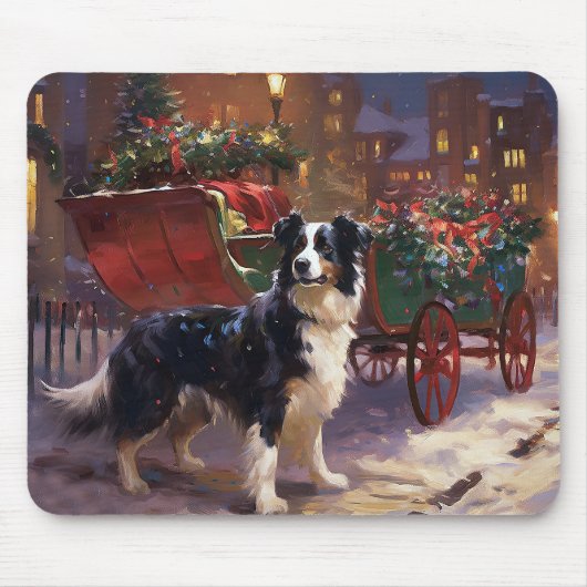 Border Collie Kerstmis Feestelijk Seizoen Muismat (Voorkant)