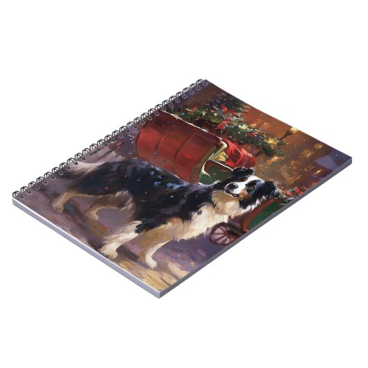 Border Collie Kerstmis Feestelijk Seizoen Notitieboek (Linkerzijde)