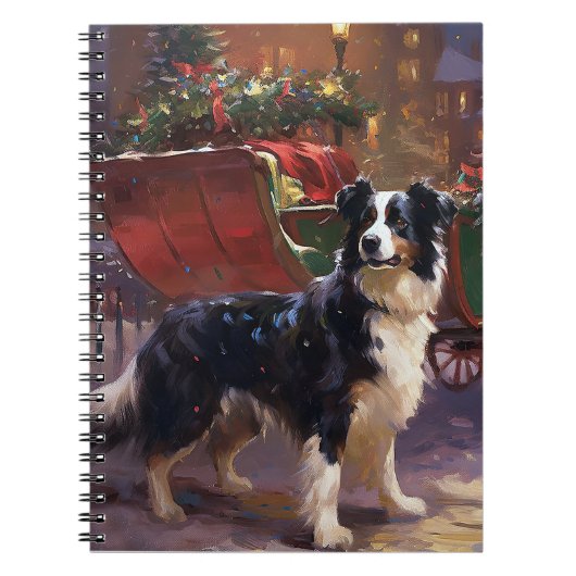 Border Collie Kerstmis Feestelijk Seizoen Notitieboek (Voorkant)