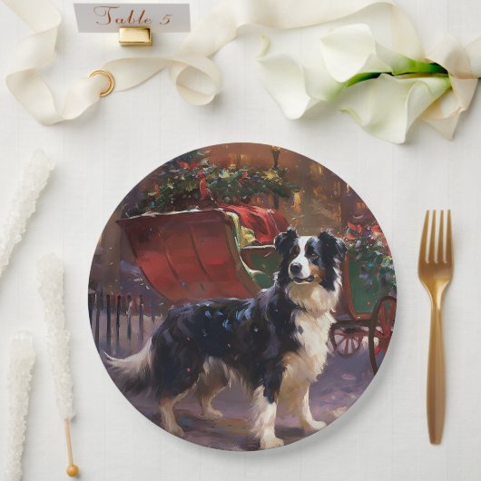 Border Collie Kerstmis Feestelijk Seizoen Papieren Bordje (Huwelijk)