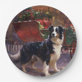 Border Collie Kerstmis Feestelijk Seizoen Papieren Bordje (Voorkant)
