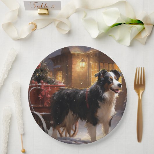 Border Collie Kerstmis Feestelijk Seizoen Papieren Bordje (Huwelijk)