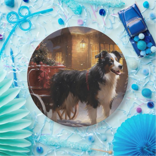 Border Collie Kerstmis Feestelijk Seizoen Papieren Bordje (Feest)
