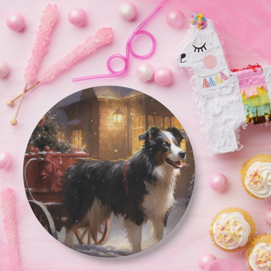 Border Collie Kerstmis Feestelijk Seizoen Papieren Bordje (Feest)