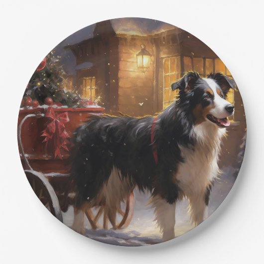 Border Collie Kerstmis Feestelijk Seizoen Papieren Bordje (Voorkant)
