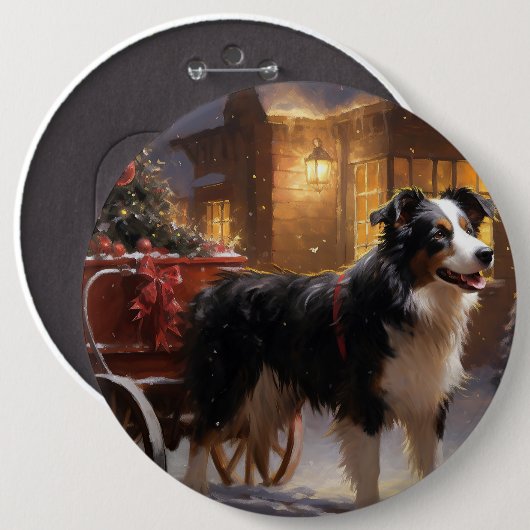 Border Collie Kerstmis Feestelijk Seizoen Ronde Button 6,0 Cm (Voorkant /achterkant)