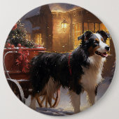 Border Collie Kerstmis Feestelijk Seizoen Ronde Button 6,0 Cm (Voorkant)