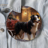 Border Collie Kerstmis Feestelijk Seizoen Ronde Button 6,0 Cm (In situ)