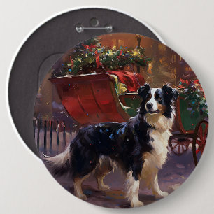 Border Collie Kerstmis Feestelijk Seizoen Ronde Button 6,0 Cm