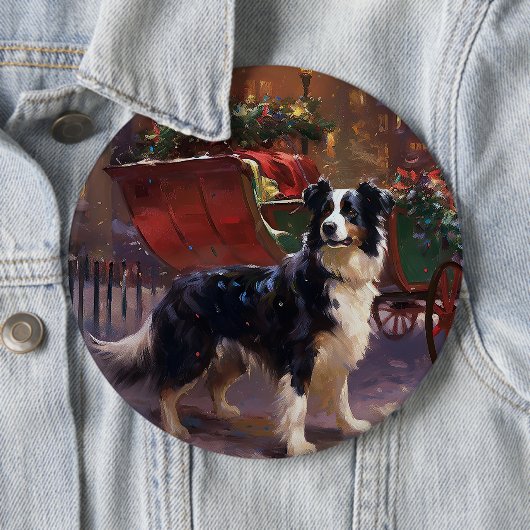 Border Collie Kerstmis Feestelijk Seizoen Ronde Button 6,0 Cm (In situ)