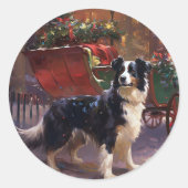 Border Collie Kerstmis Feestelijk Seizoen Ronde Sticker (Voorkant)
