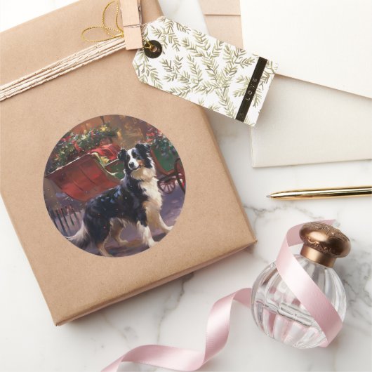Border Collie Kerstmis Feestelijk Seizoen Ronde Sticker (Geschenken)