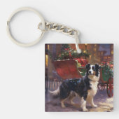 Border Collie Kerstmis Feestelijk Seizoen Sleutelhanger (Voorkant)